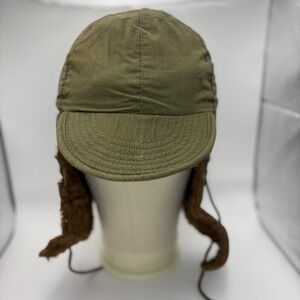 Vintage 1950s US Army Field Cap Cotton Poplin Wool Pile Lined Size 7 Green